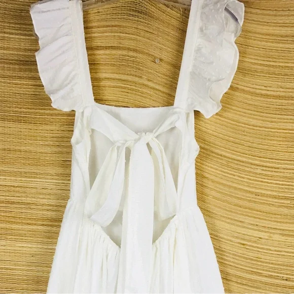 NEW O.P.T. / Tuckernuck 100% Cotton Tied Open Back Swiss Dot Maxi Dress White L - Picture 8 of 13